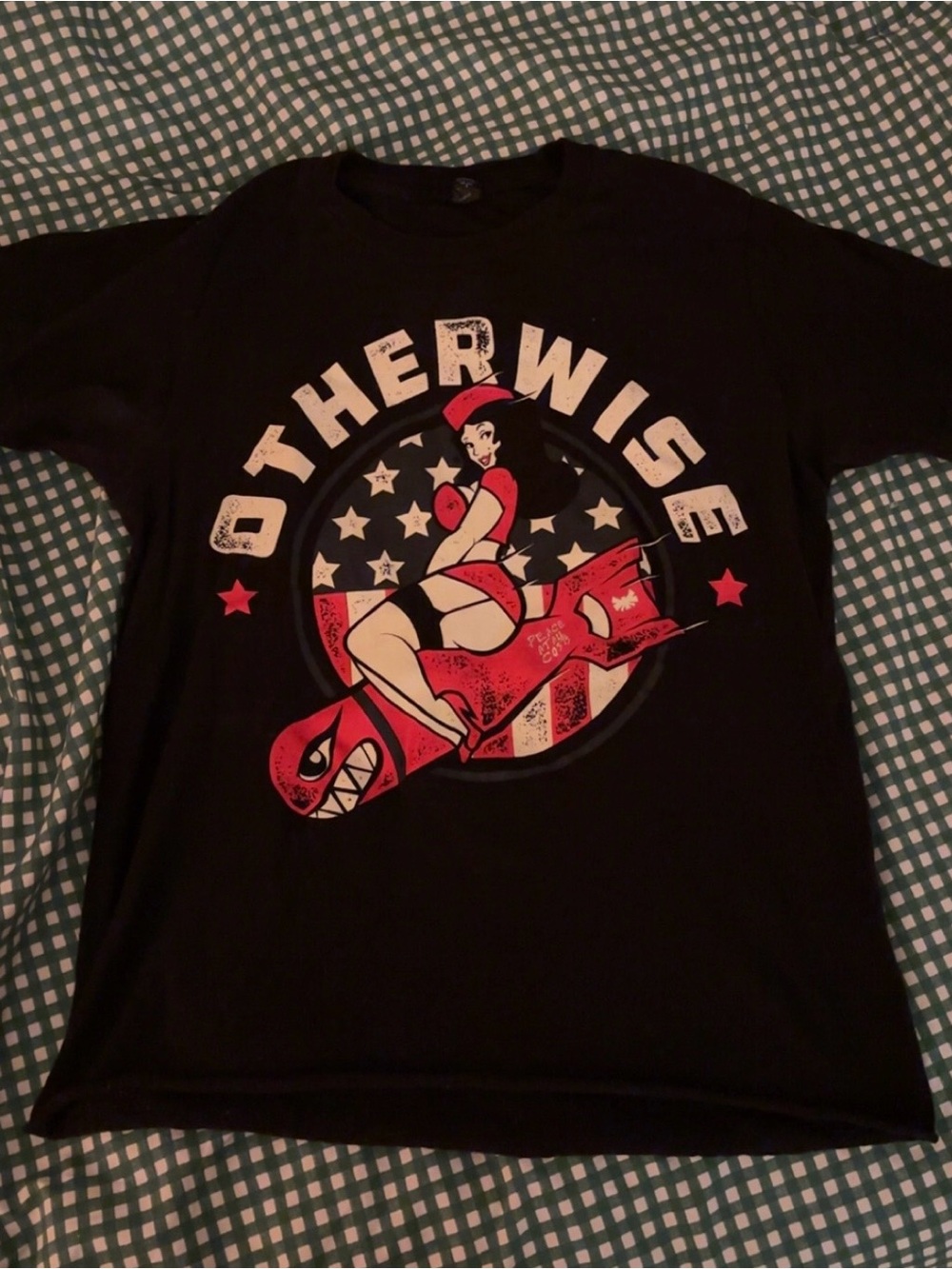 Otherwise Band Black Tee with Red Pinup Rocket Graphic